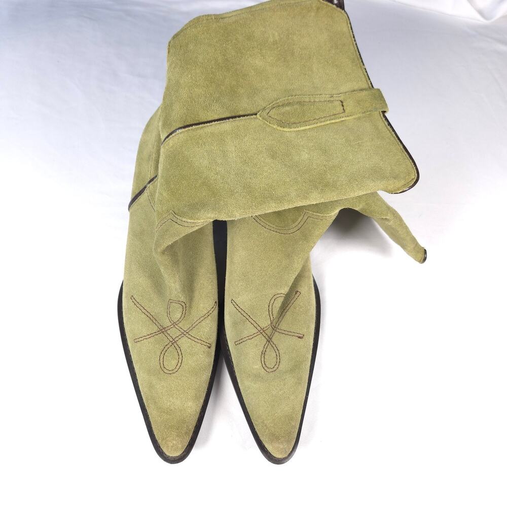 Franco Sarto Occela Green Suede Western Cowboy Boots Size 7.5 M Block Heel